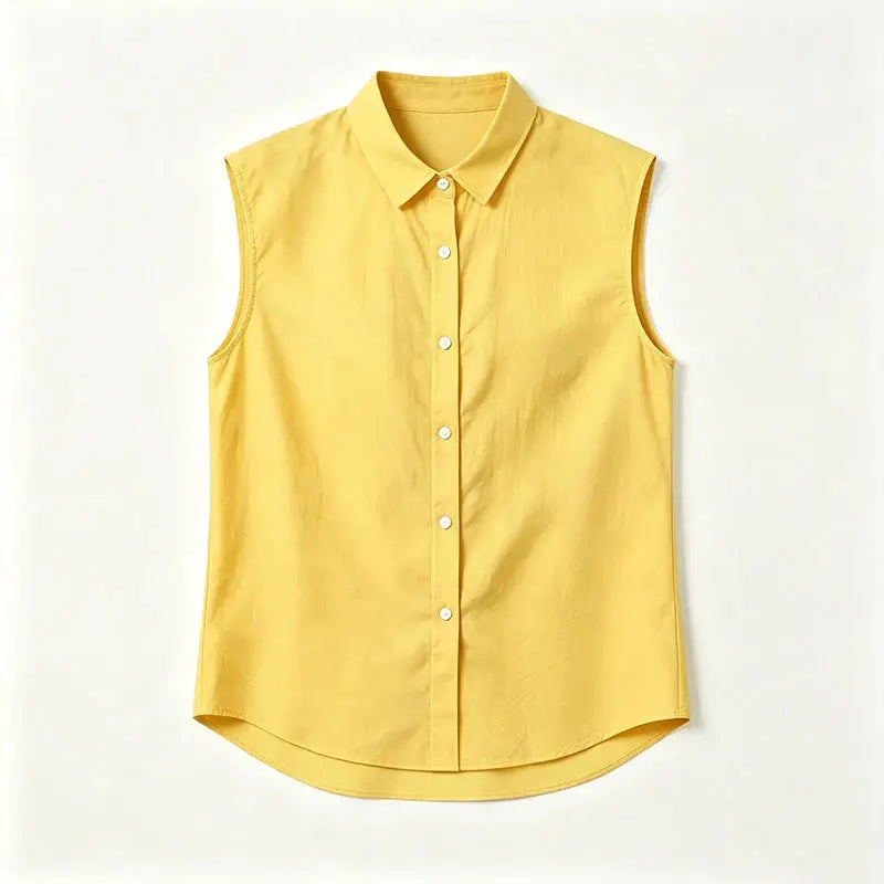 2026 men's sleeveless cotton-linen shirt by Simples Market, yellow with turn-down collar and button-up front