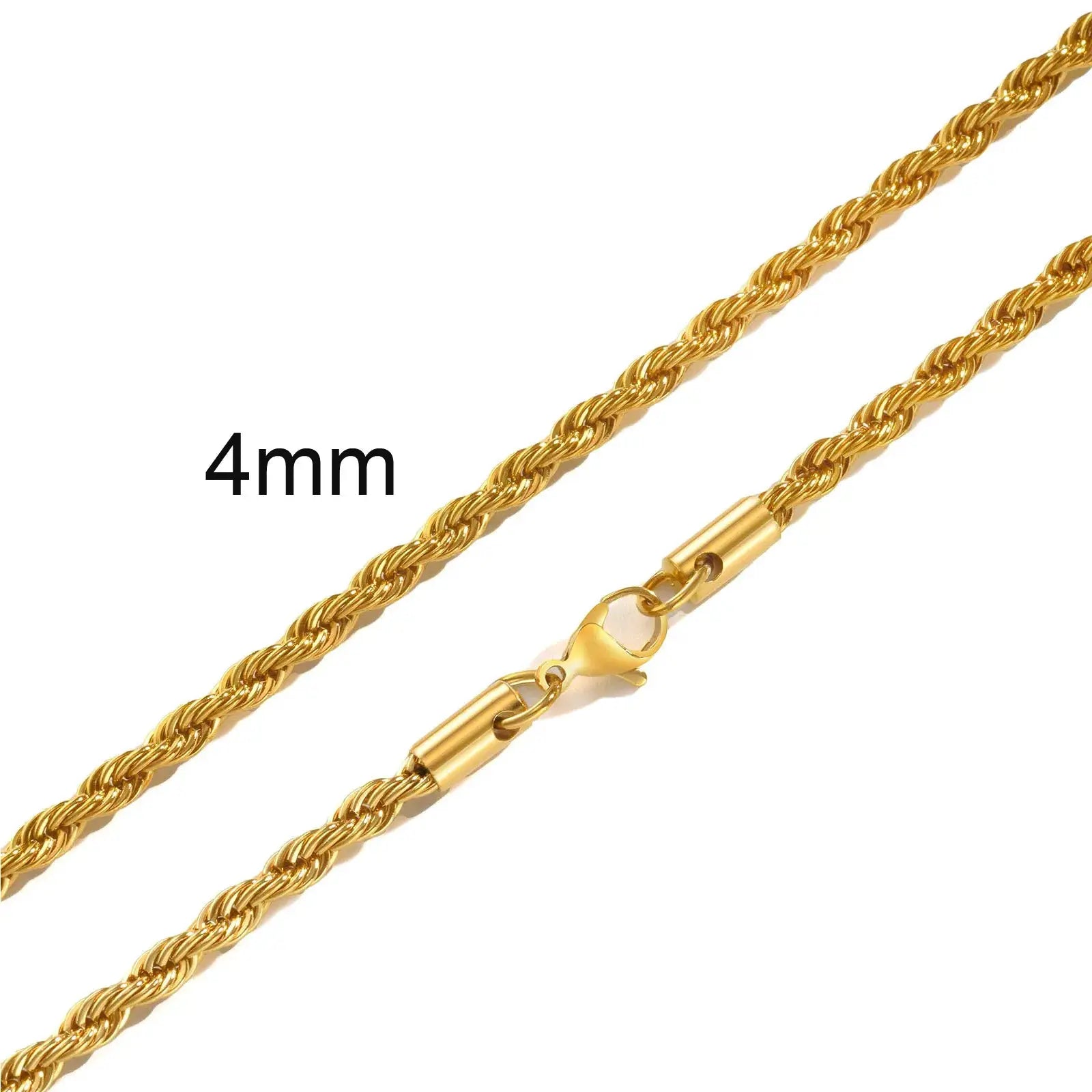 Rope chain necklaces, gold stainless steel 4mm, 16–36 in, Simples Market, set of 2