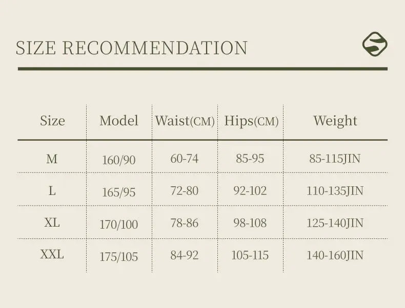 SUJIIN women's seamless underwear size chart by Simples Market, with waist and hip ranges for M–XXL.