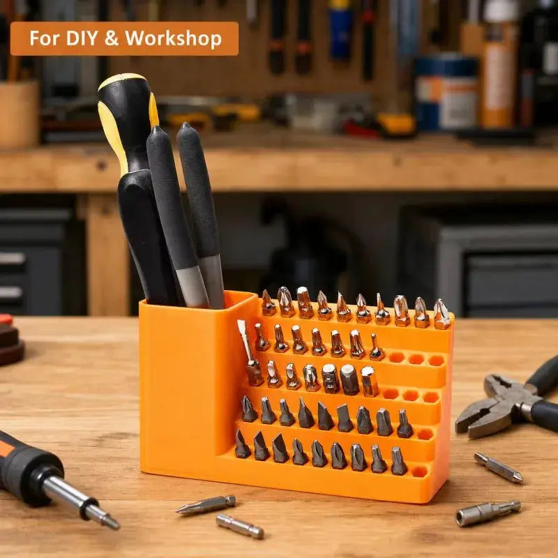 Rafford 50-Hole 1/4in Hex Bit Holder screwdriver bit organizer rack in orange by Simples Market