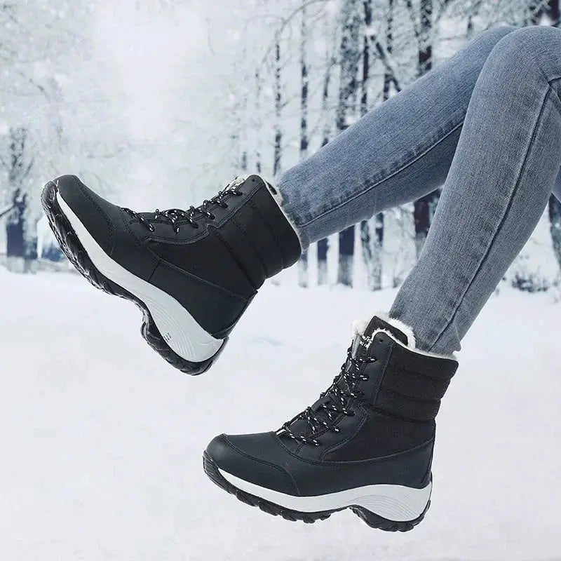 SnowStride Women Platform Snow Boots Non Slip Waterproof Winter Ankle Boots With Warm Fur Lining