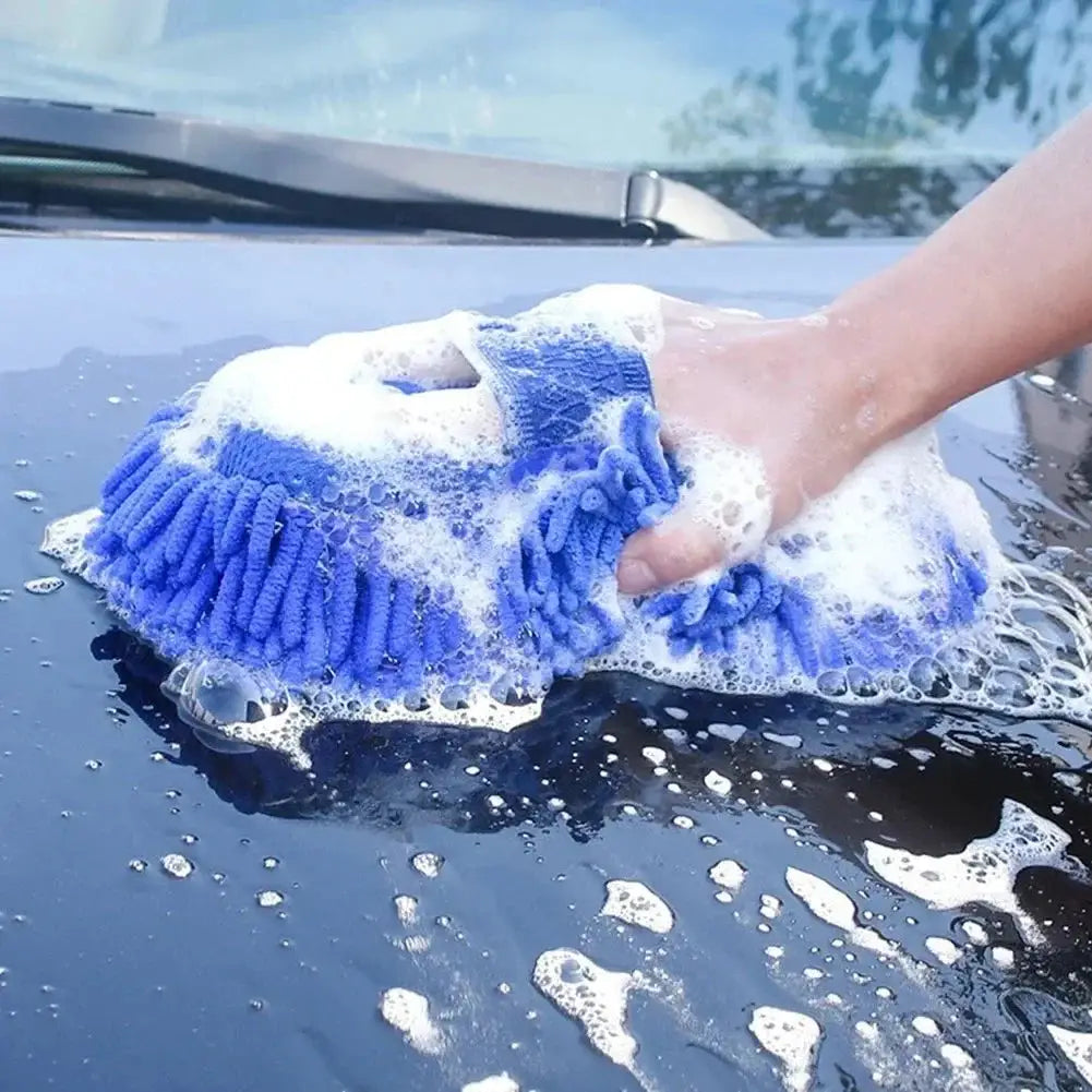 ISGTDRM Blue Microfiber Chenille Car Wash Glove Sponge High Absorption Scratch Free Handheld Cleaning Tool