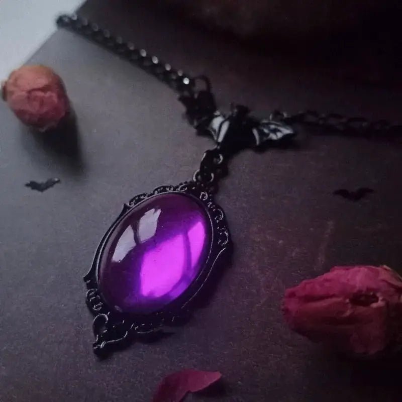 Gothic Blood Red Quartz Charm Necklace With Oval Pendant For Women Halloween Vampire Embossed Witch Jewelry Vintage Chokers - Simples Market