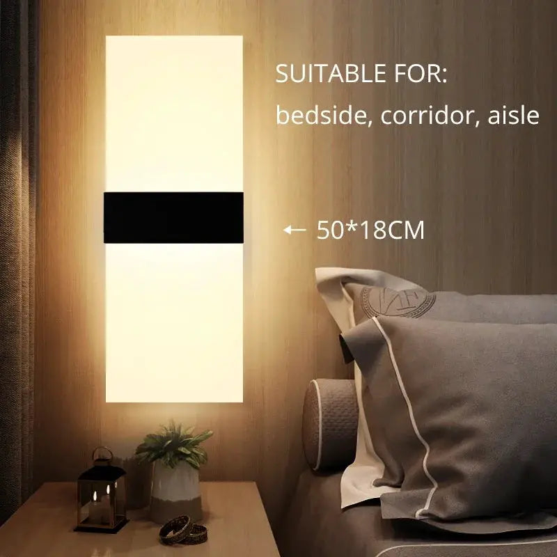 Simples Market LED acrylic wall light, long vertical panel with black band, 50x18 cm