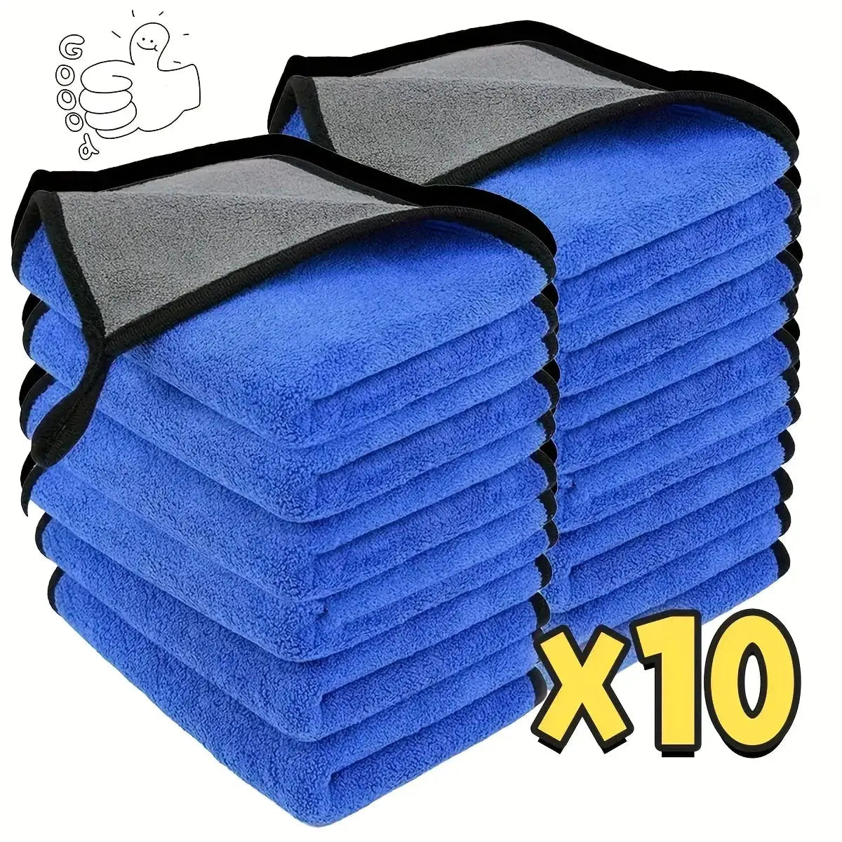 Simples Market blue microfiber car cleaning towels, 30x60 cm, double-layer, 10-pack.