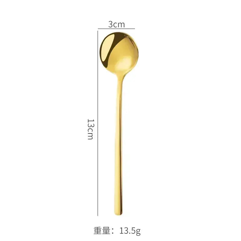 Cute Long Handle Stainless Steel Gold Finish Coffee Dessert Ice Cream Spoons Kitchen Tableware Set for Wedding