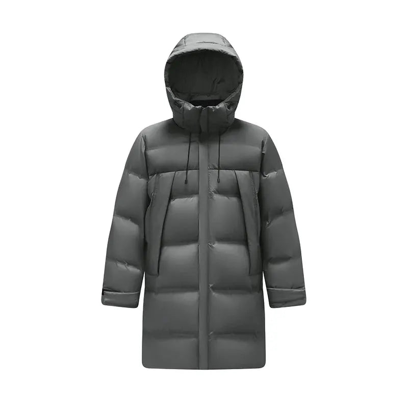 Semir men's long gray hooded down jacket, puffer style.
