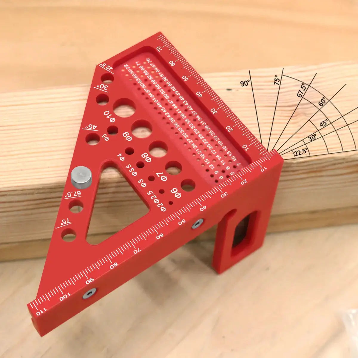 Precision Carpenter Square And Hole Scribing Ruler 22.5 To 75 Degrees Measuring Tool With Angle Pin Plastic