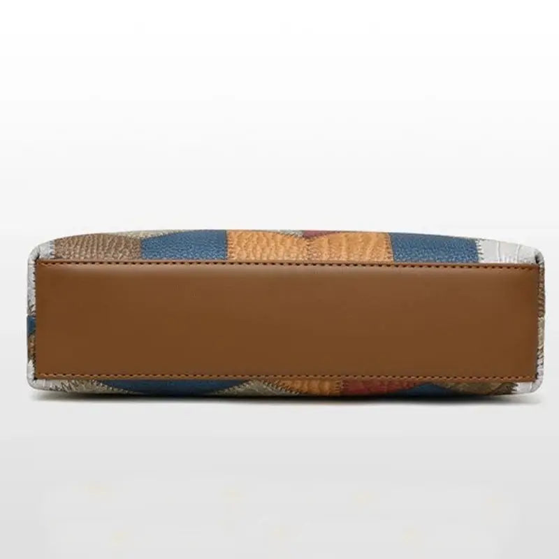 Simples Market cross-body bag, small ethnic shoulder bag with brown leather trim and multicolor woven pattern