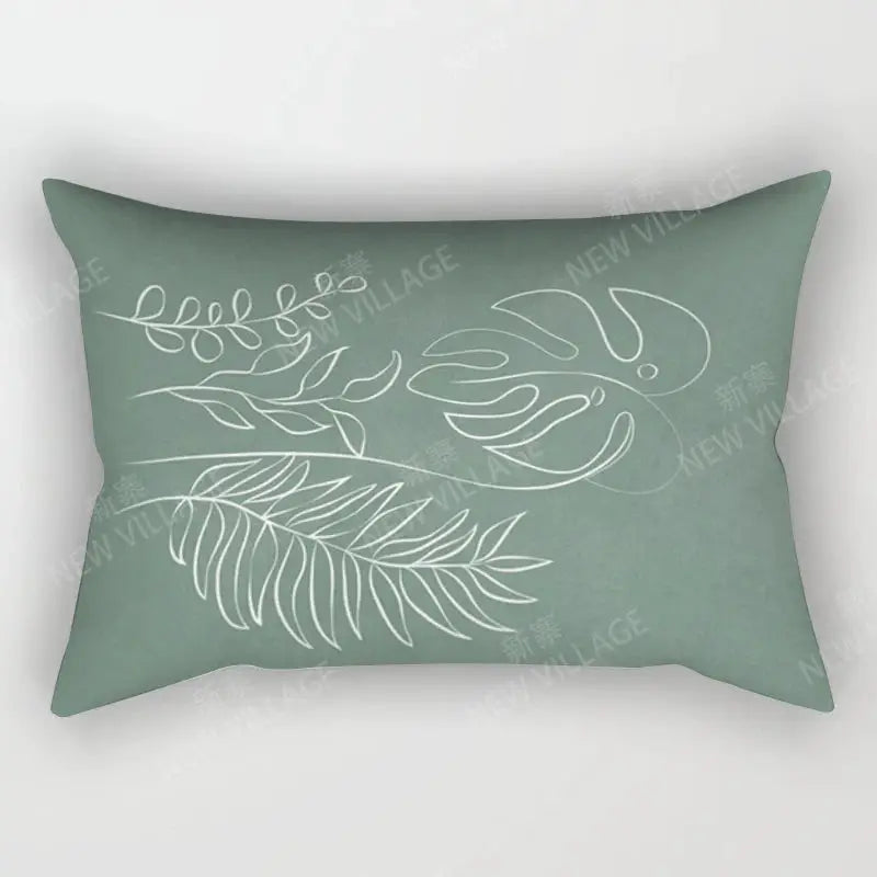 Throw pillow cover by Simples Market, teal with white abstract leaf pattern, 30x50, boho modern decor