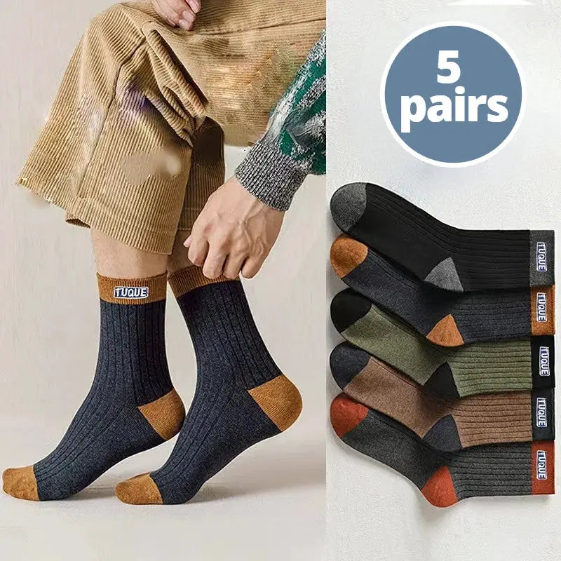 5 Pack Mens Color Block Crew Socks Breathable Comfortable Casual Unisex Outdoor All Seasons
