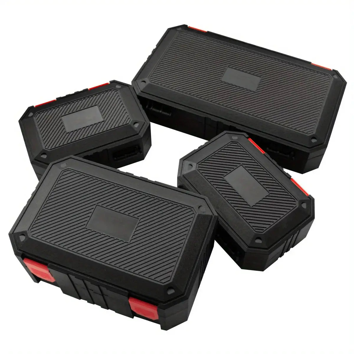 Simples Market plastic tool storage boxes, set of 4, black with red latches