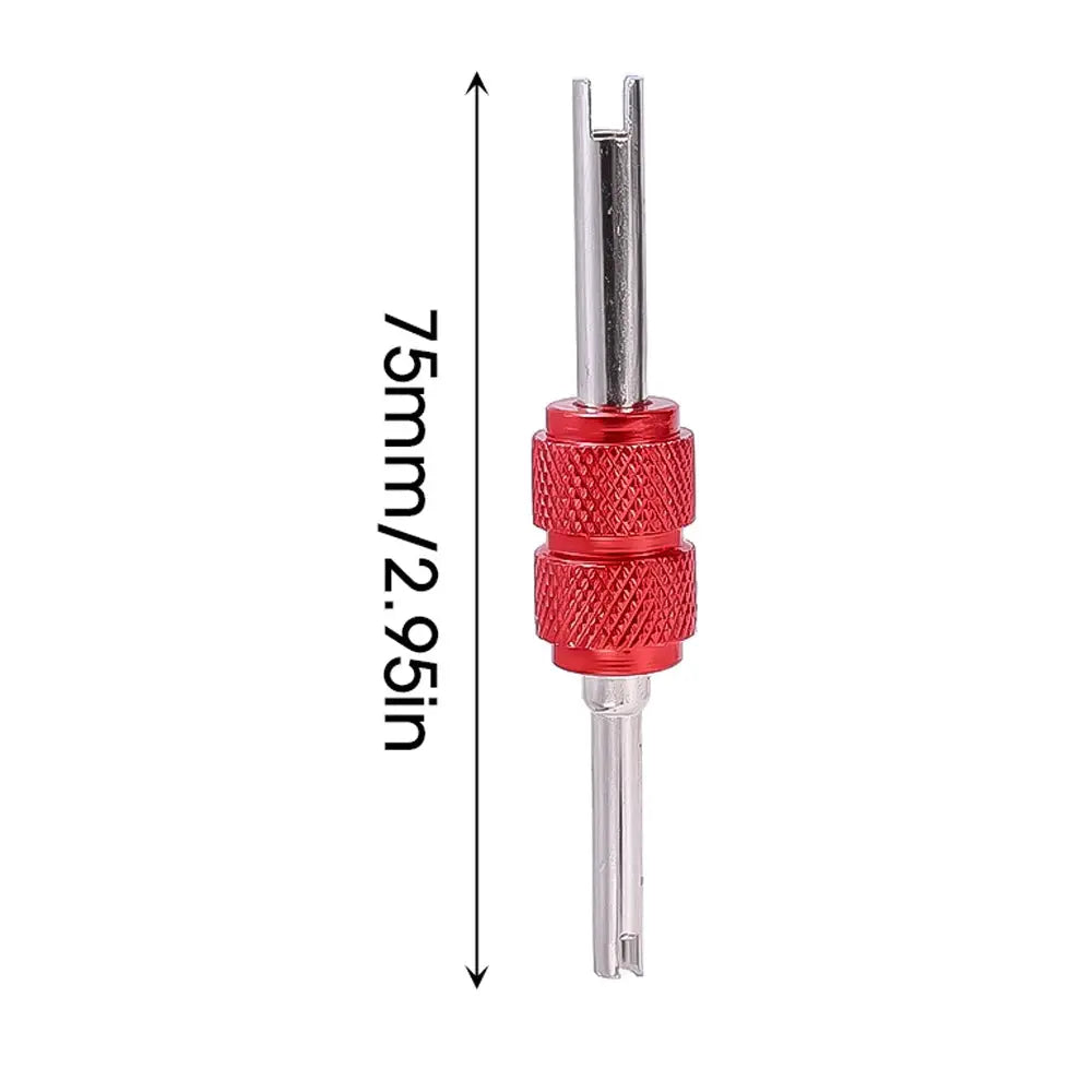Simples Market universal tire valve core remover screwdriver with red knurled metal handle, 75mm length