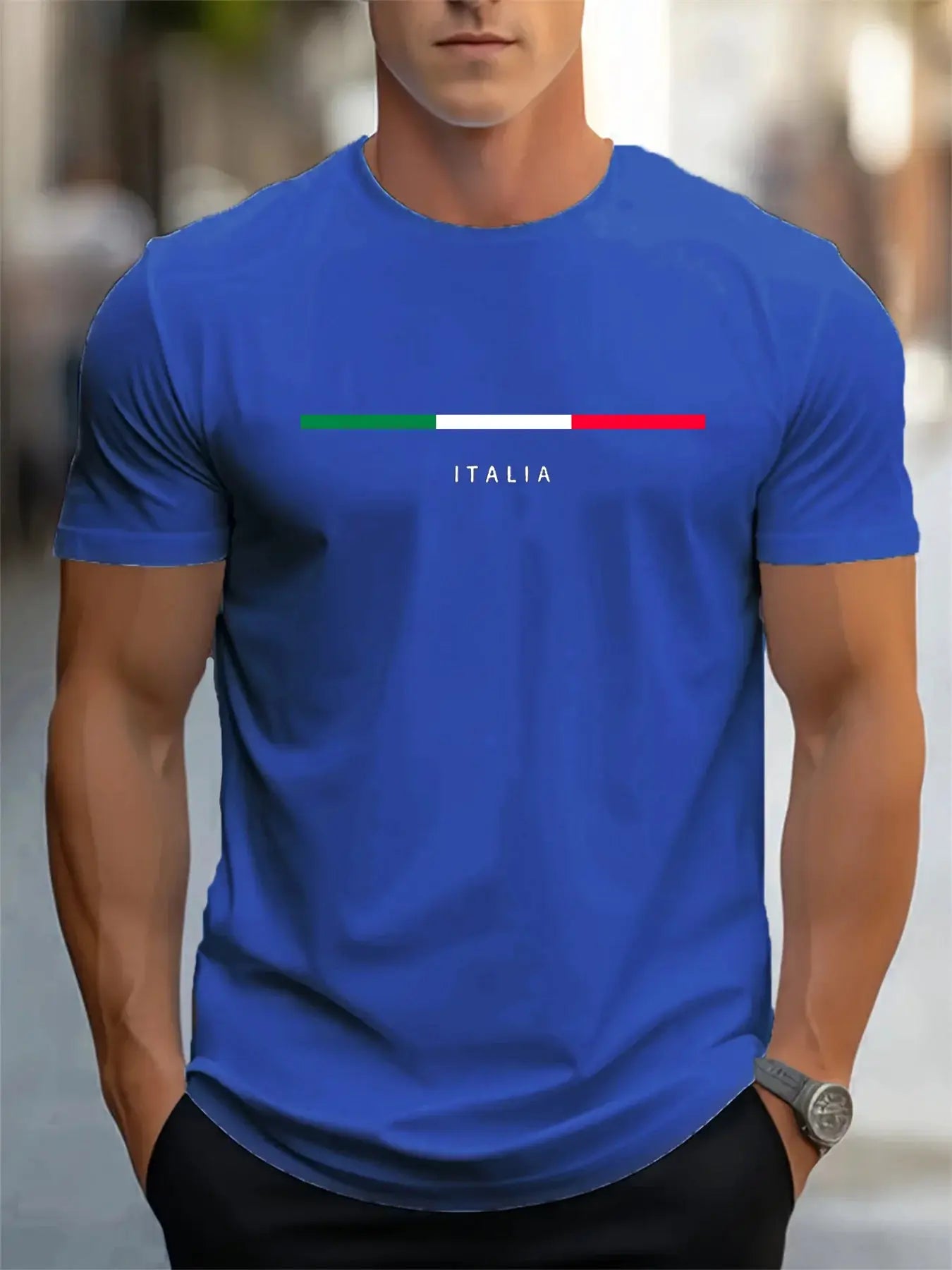 Mens 100 Percent Cotton Summer T Shirt Plus Size Loose Fit Casual Italia Pattern Printed Round Neck Short Sleeve