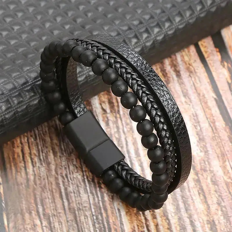 Classic Mens Leather Bracelet Hand Woven Multi Layer Style Fashion Jewelry For Men Durable Casual Accessory