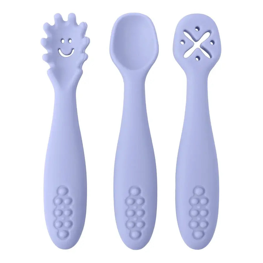 3 Piece Baby Learning Spoons Set Soft Silicone Utensils For Self Feeding Newborns And Toddlers