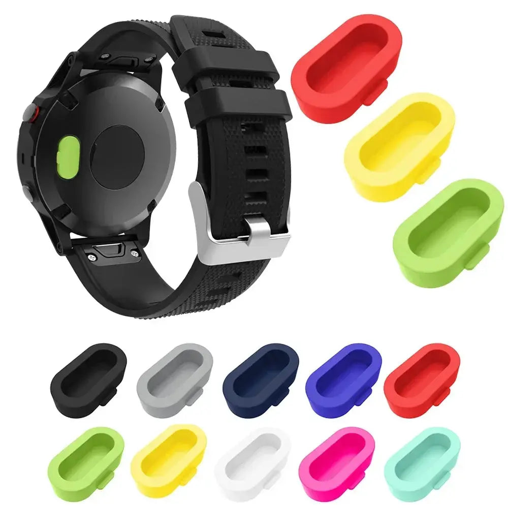 Silicone dustproof charging-port plugs for Garmin Fenix and Forerunner watches in assorted colors