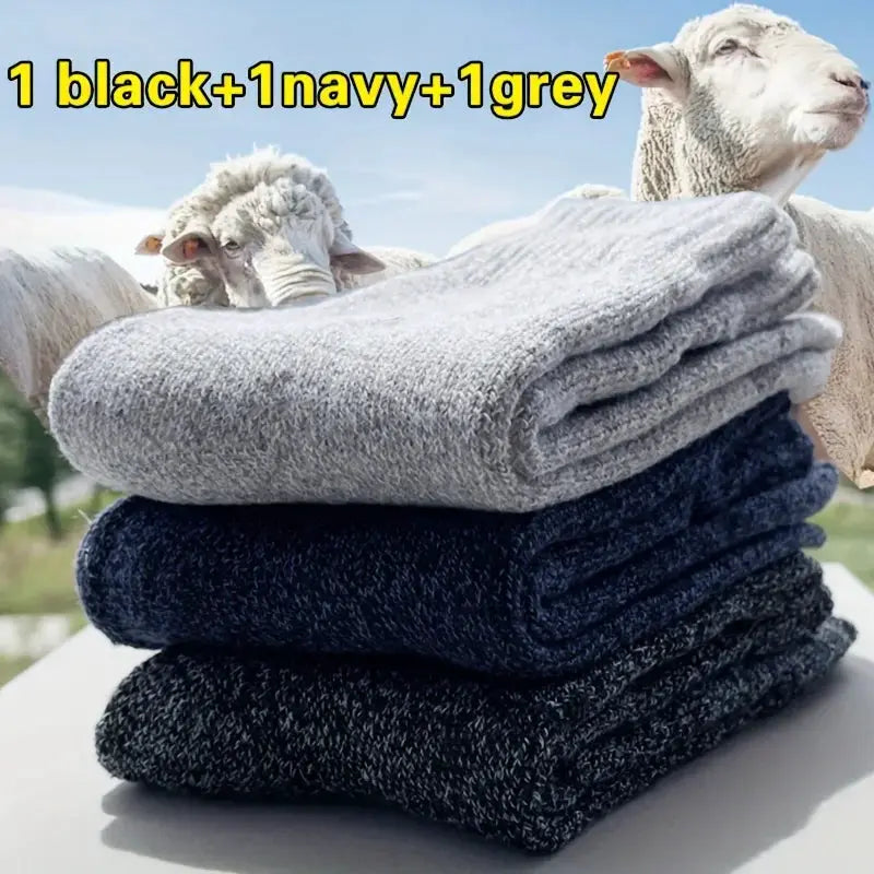 Men's Thick Mid Calf Warm Socks For Snow Boots Elastic Fit Thermal Insulated Knit Polyester Elastane Blend Solid Color