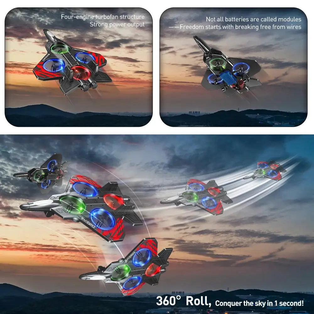Simples Market E72 High foam stunt UAVs with LED lights; 3-pack remote-control fighter drones with 360° roll
