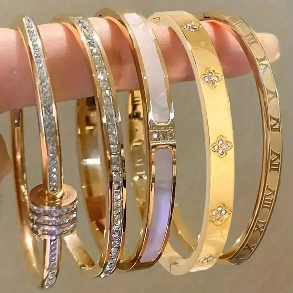 ZAKOL Sparkling Zirconia Inlaid Stainless Steel Bracelet Set For Women Stackable Bangles Non Fading Jewelry Gift