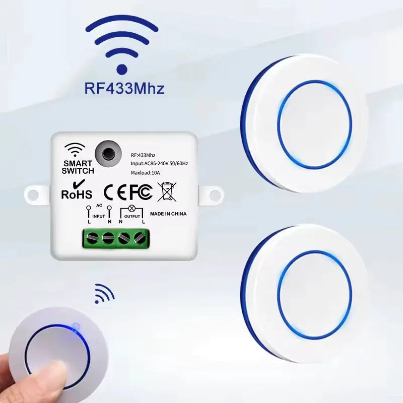 RF 433MHz Wireless 10A Relay Light Switch 220V 110V Mini Round Button Wall Panel Switch For LED Lamp
