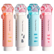 Simples Market Cat Paw Erasers 4-pack with retractable push-pull caps in pastel pink, white, blue, and pink