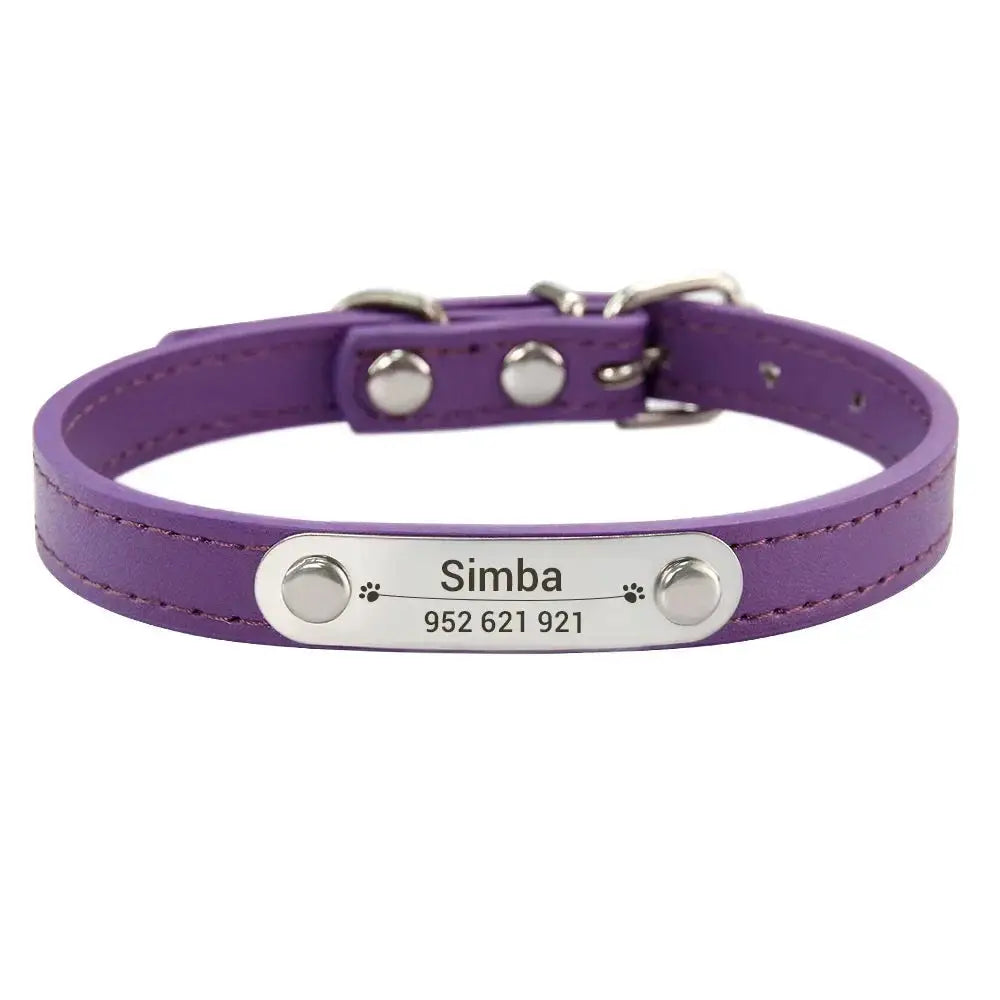 Personalized Dog Collar With Engraved Name ID Anti Lost PU Leather Pink For Small Medium Large Dogs And Cats