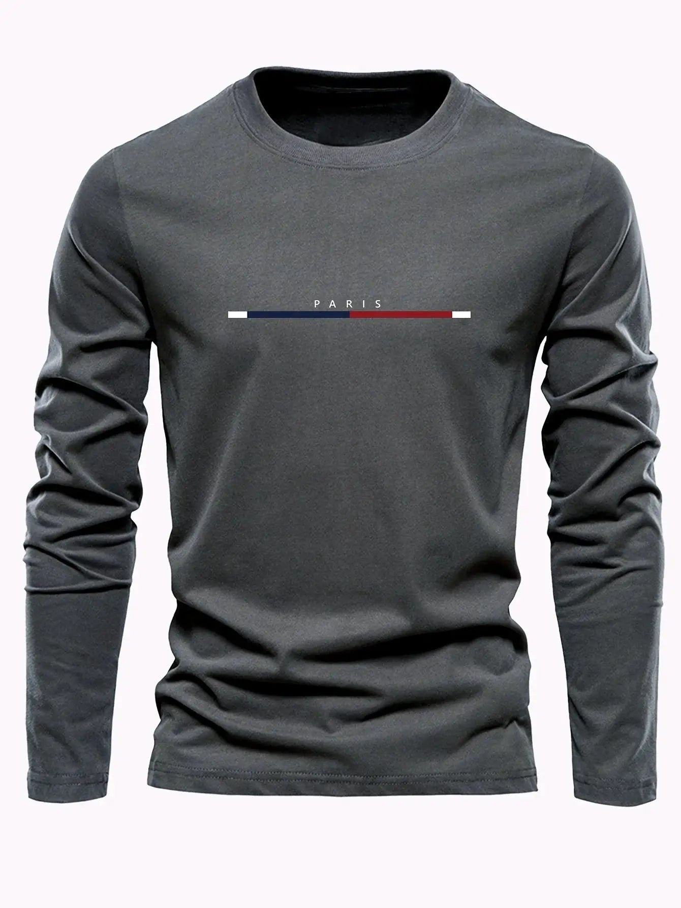 Men's 100 Percent Pure Cotton Summer Paris Print Long Sleeve T Shirt With Loose Casual Fit