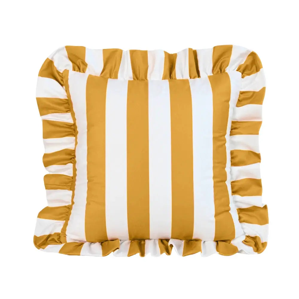 Pillowcase 18x18-inch striped velvet in orange and white with ruffled edges