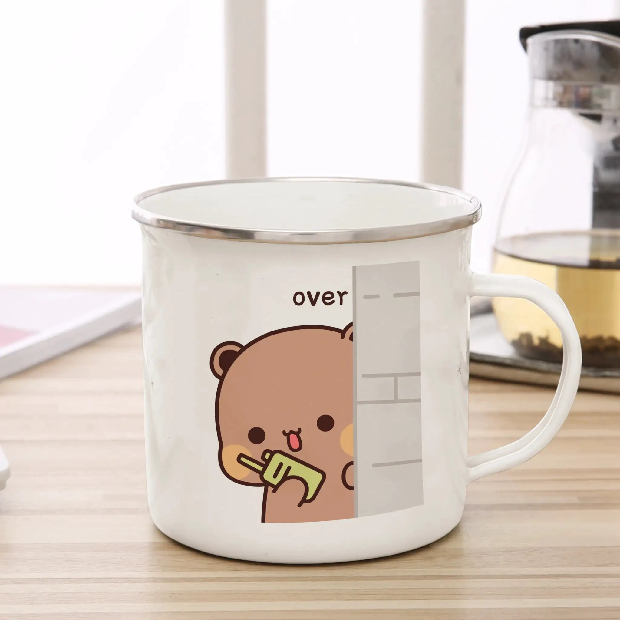 Cute Cup Co Cartoon Milk Mocha Bear Enamel Cup 11oz Eco Friendly Coffee Tea Cup Gift For Couple