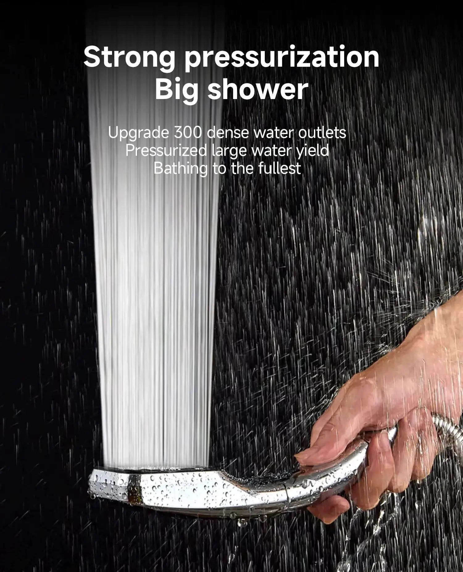 Simples Market 300-hole square handheld showerhead, chrome finish, water-saving pressurized spray