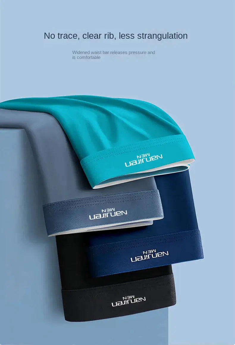 4pcs boxer shorts by Simples Market, ice silk breathable underwear for men; teal, light blue, navy, and black.