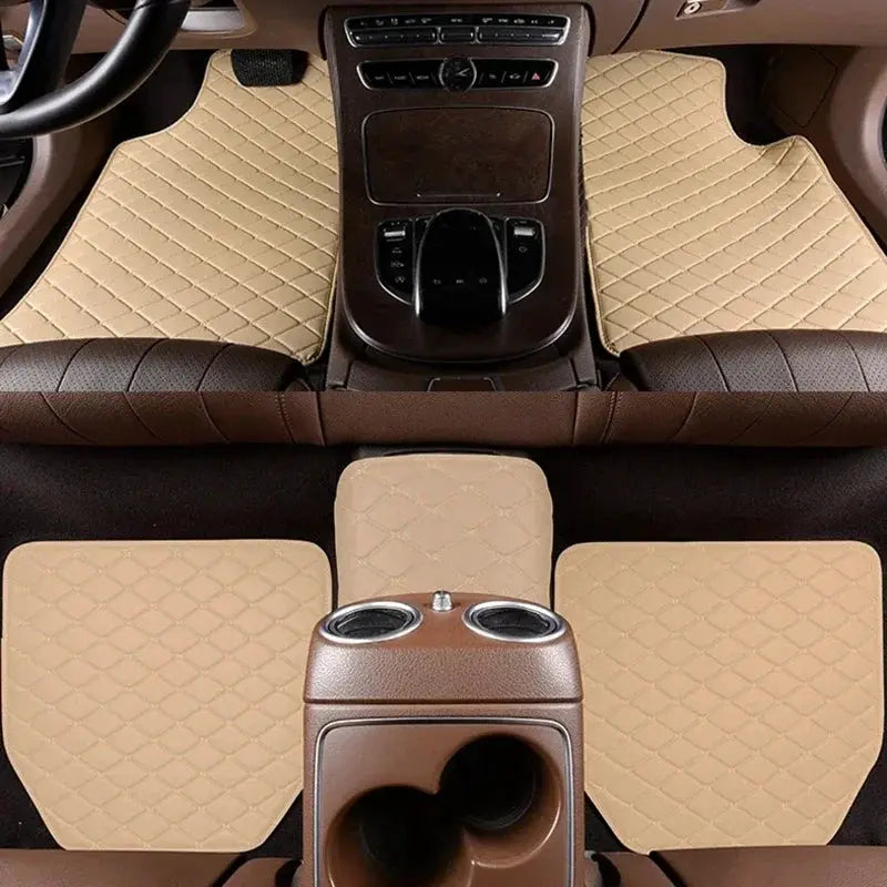 Car floor mats 5Pcs Simples Market, beige quilted PU leather, waterproof auto interior mats