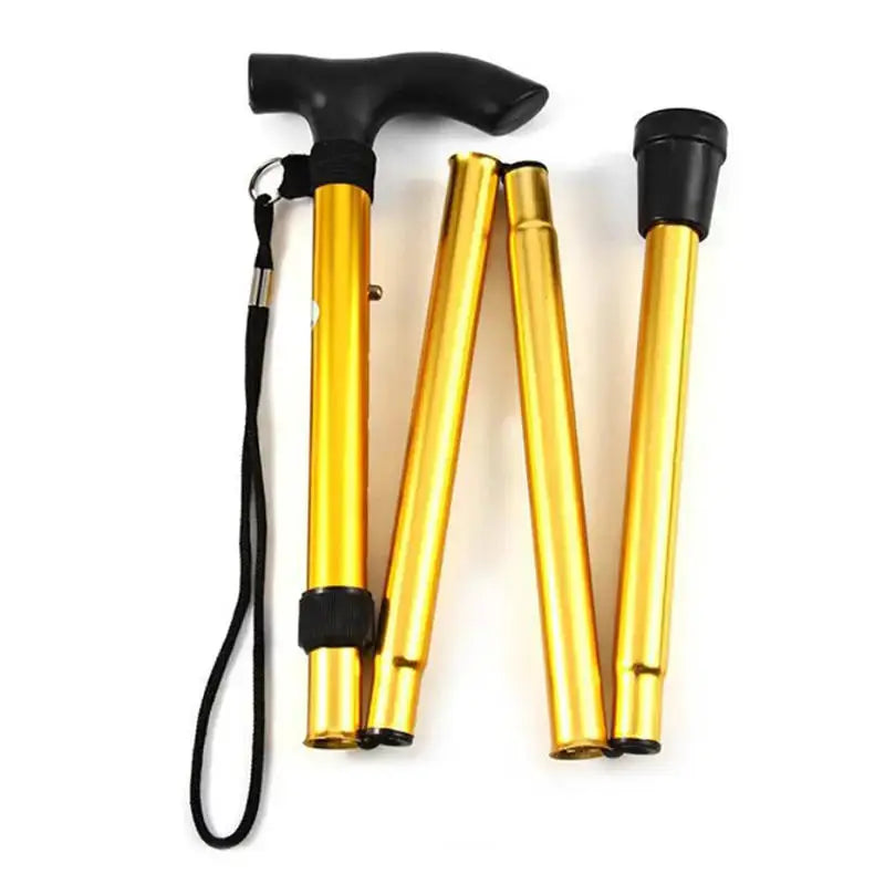 Telescopic hiking poles set of 4 in gold aluminum alloy, folding trekking canes with wrist strap
