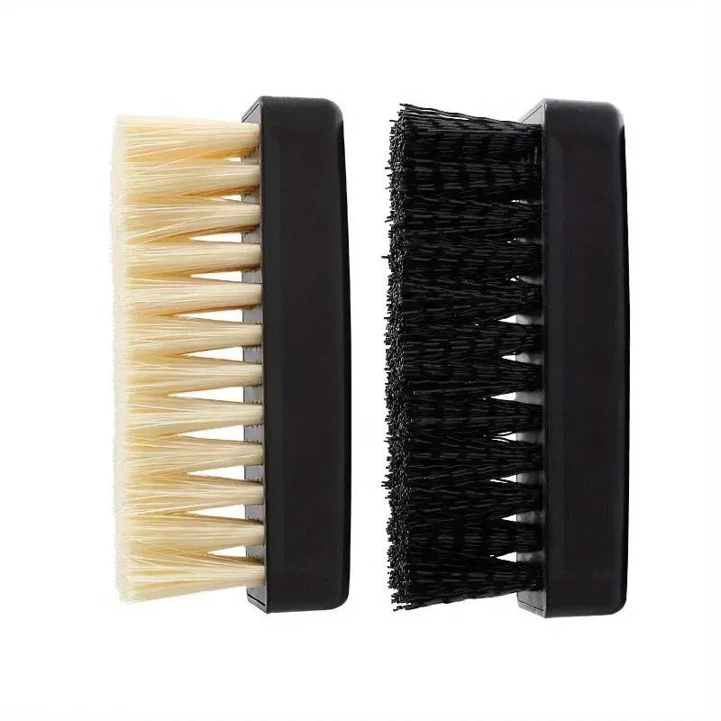 2pc dual-strength plastic shoe brush set from Simples Market with soft white bristles and firm black bristles