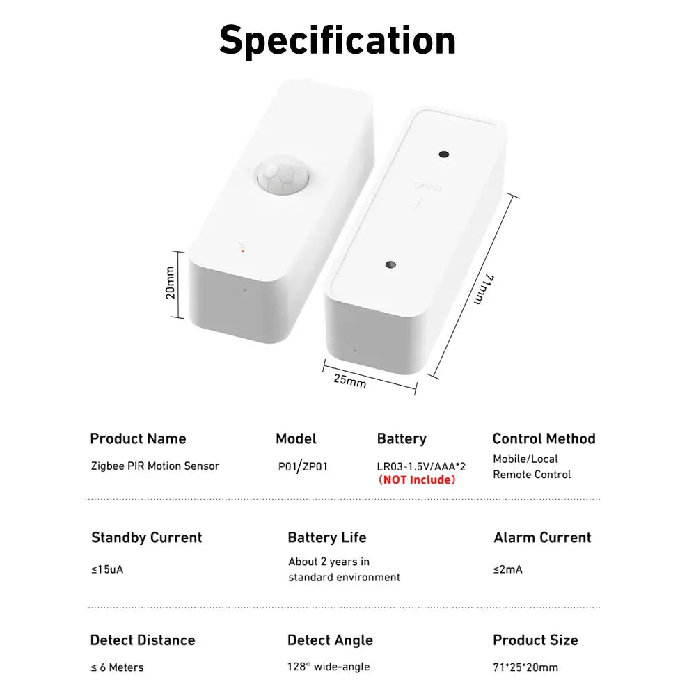 Zigbee PIR motion sensor, white plastic units, set of 2