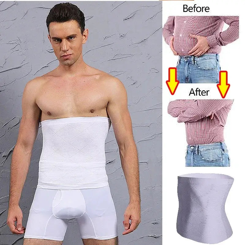 Men's body shaper waist cincher by Simples Market; white torso shaper and gray waist trainer, 2-piece set