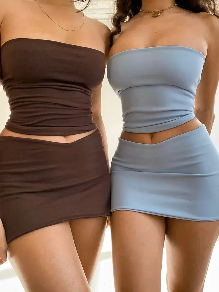 Dulzura Women Spring 2025 Tube Top And Mini Skirt Set Two Piece