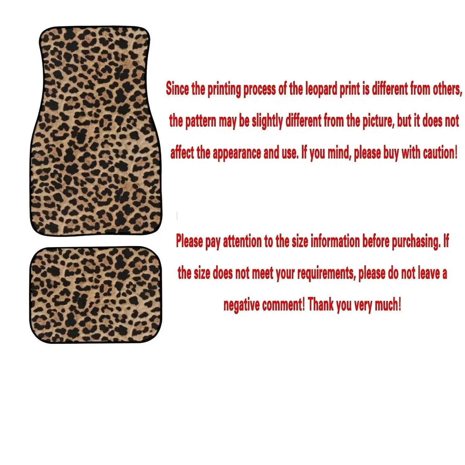Leopard print car floor mats set, all-weather universal size, 2-piece for front and rear seats, SUV/limousine compatible