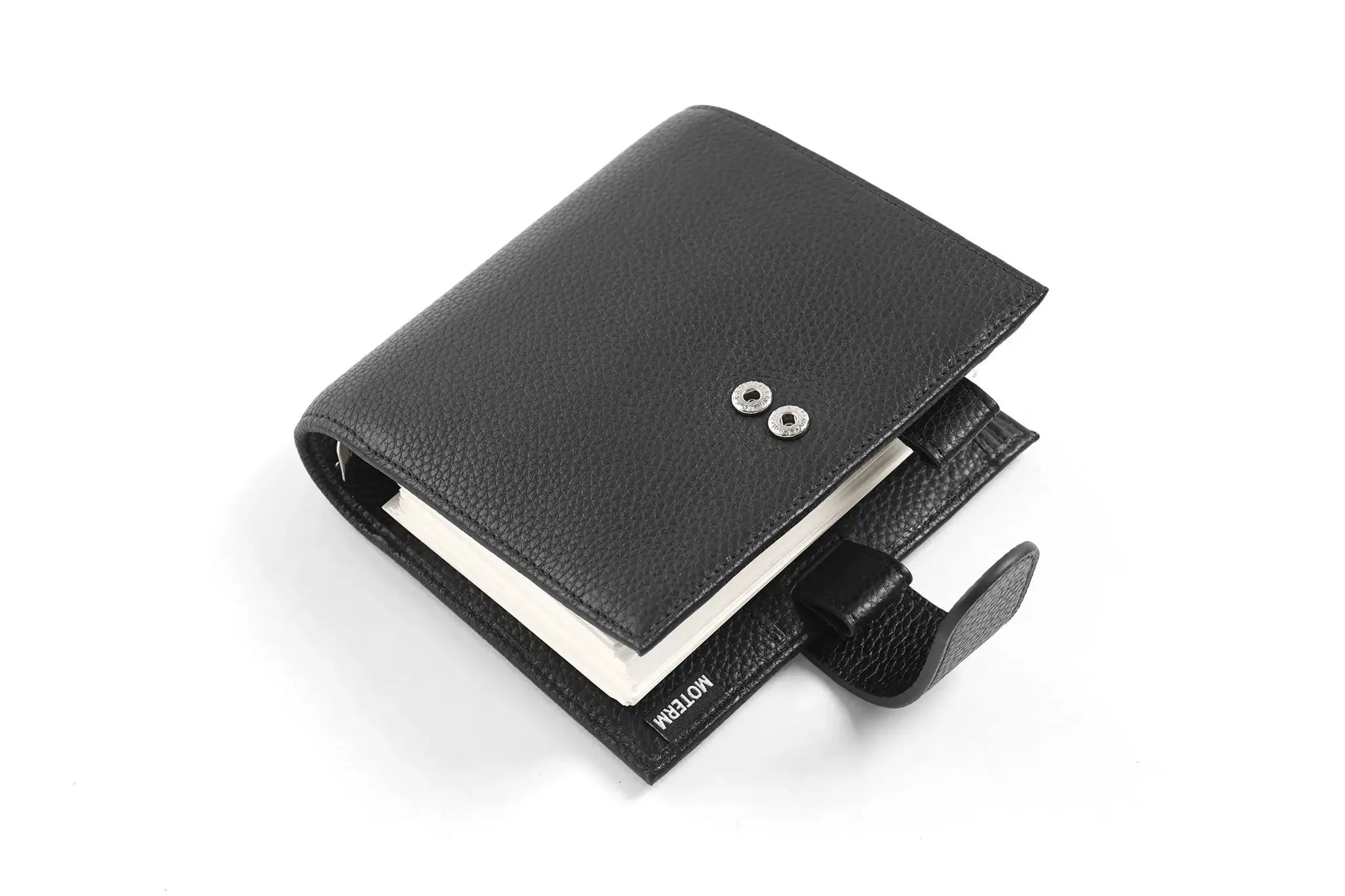 Moterm Luxe 2.0 pocket planner in black pebbled leather with 30mm ring binder by Simples Market