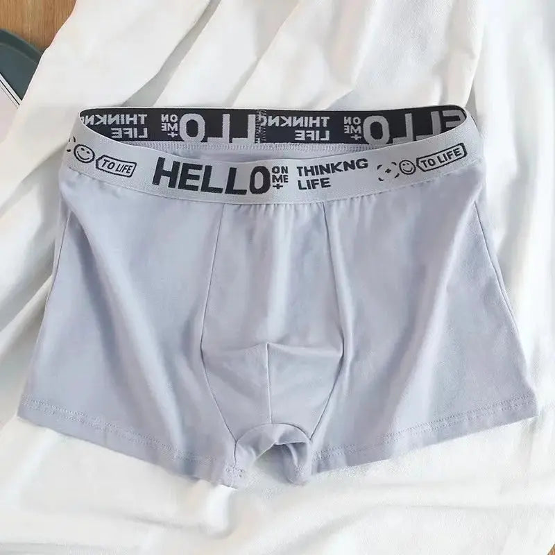 Men's light gray high-stretch boxer shorts with a branded elastic waistband.