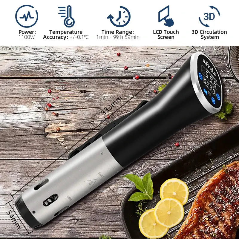 Wancle 1100W Sous Vide Immersion Circulator With LCD Touch Display IPX7 Waterproof Precise Vacuum Cooking