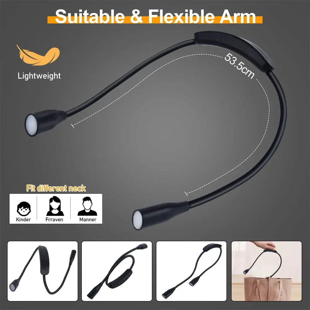 LED reading neck light by Simples Market, USB rechargeable, black, 360-degree flexible arm