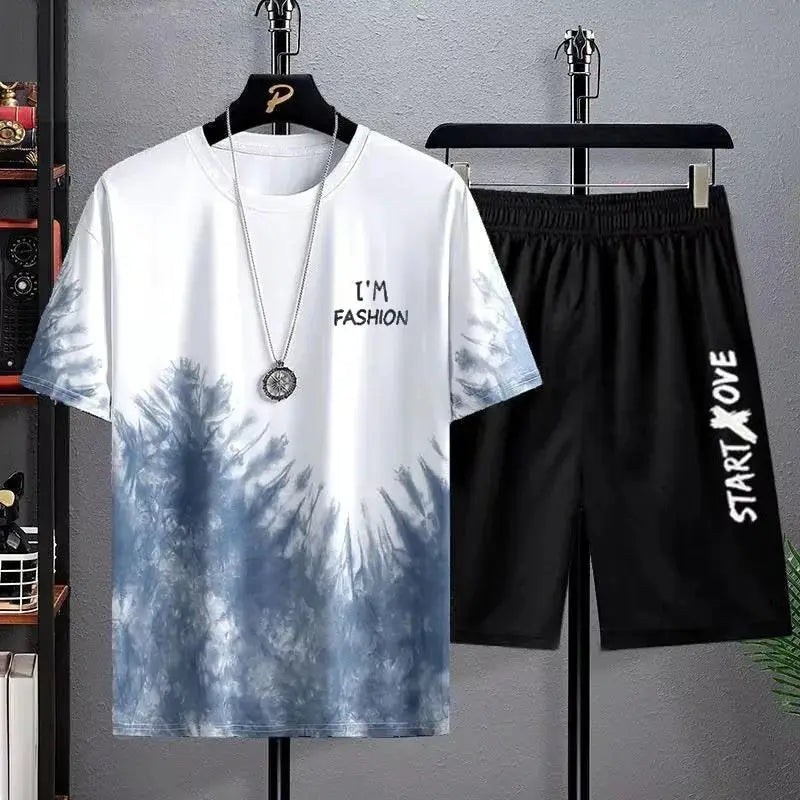 Men Summer Quick Dry Breathable 3D Printed Tee And Shorts Sports Set For Gym And Casual Wear