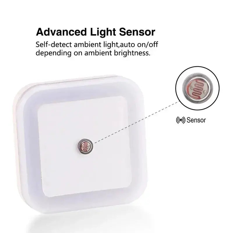 LumaNova Wireless Sensor LED Night Light EU Plug Mini Square Auto On In Darkness Low Power Zero Point Five Watt