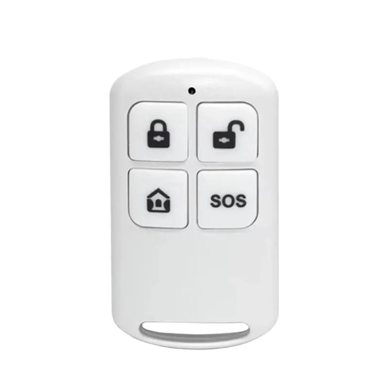 PGST white wireless alarm remote key fob with lock, unlock, home, and SOS buttons