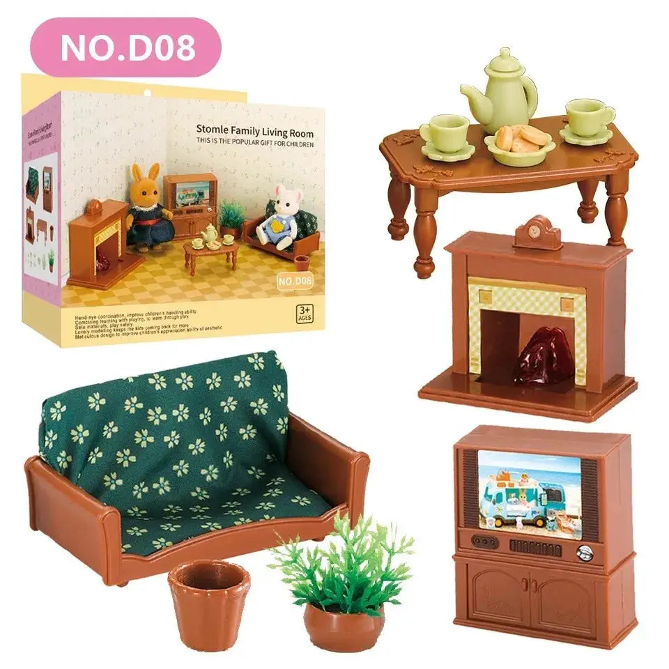 Dollhouse Furniture Set For Bathroom Kitchen Laundry With Fridge And Washing Machine Miniature Pretend Play Toys