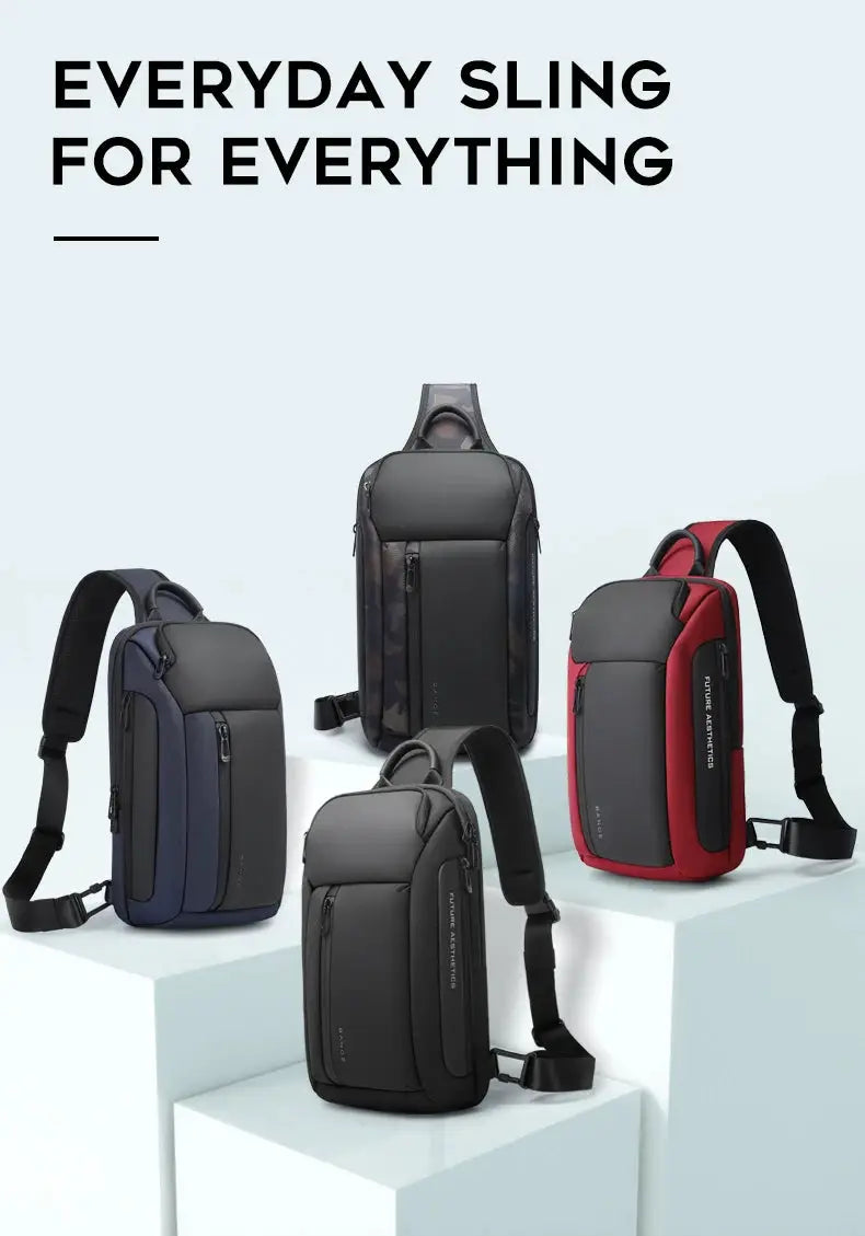 Chest bag set of four Bange Oxford waterproof crossbody bags in black, navy, gray, and red by Simples Market