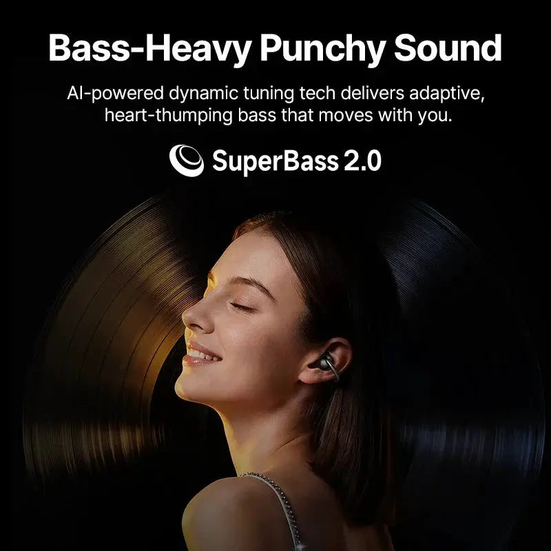 Baseus Bowie MC2 AIR clip-on TWS earbuds, black wireless Bluetooth 6.0 earphones.