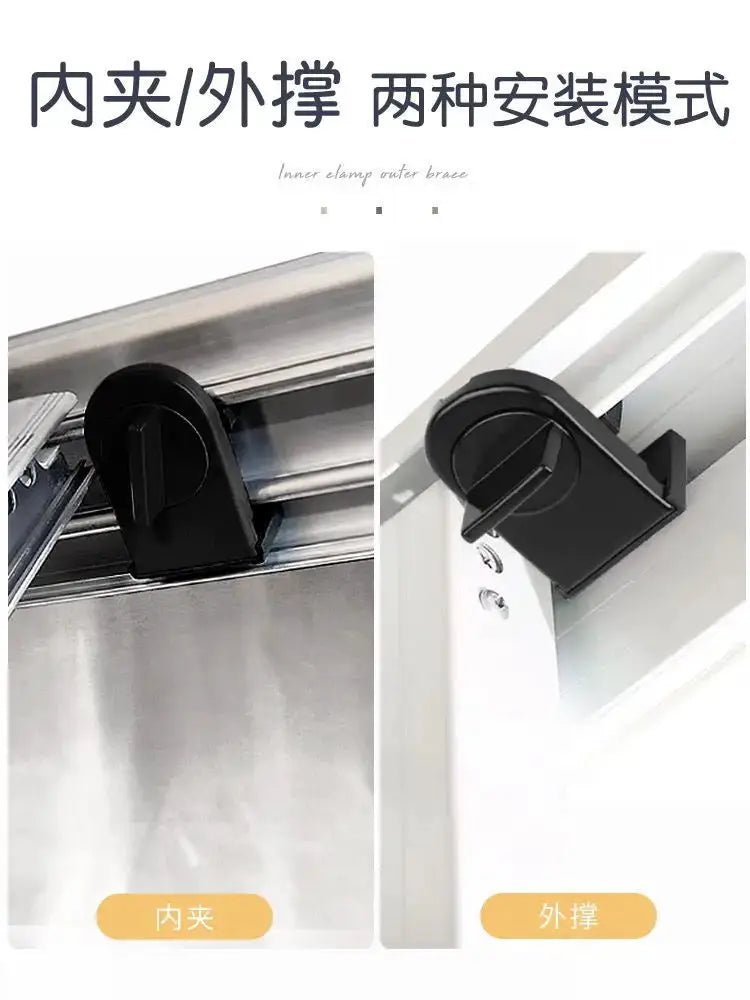 Simples Market sliding sash stopper lock, black plastic anti-theft cabinet/door lock with inner clamp and outer brace